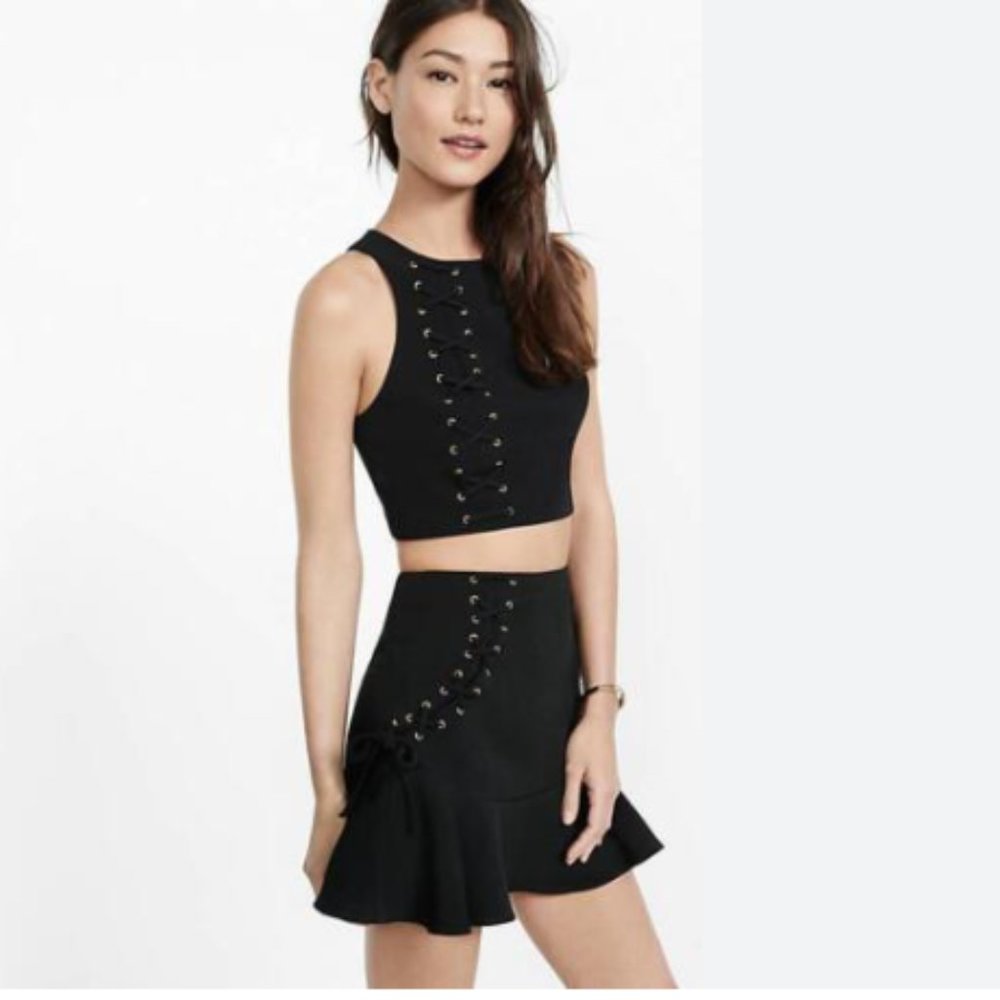 Express lace-up top and skirt set, new with tags